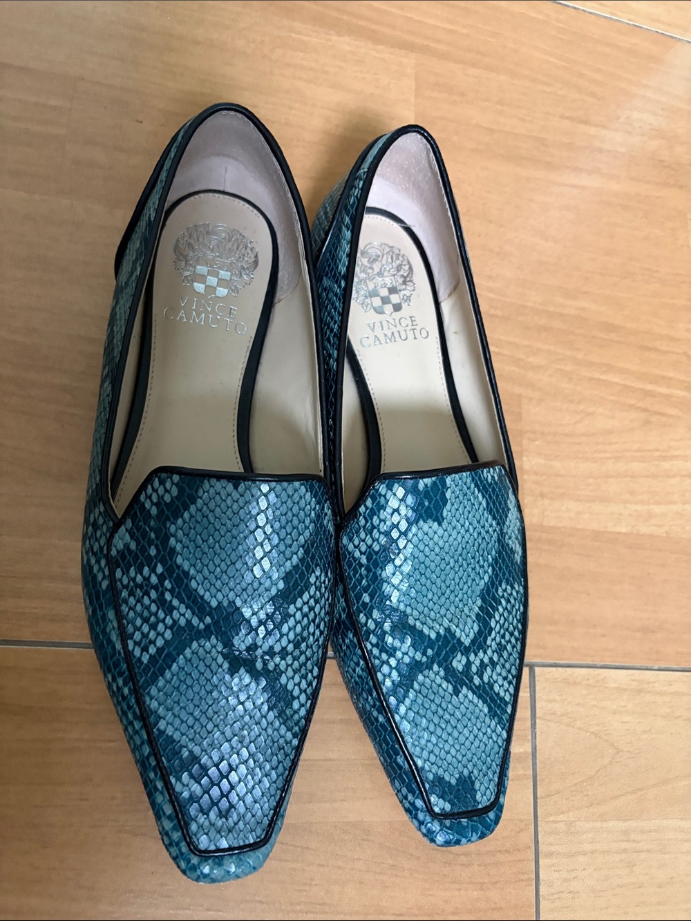 Vince Camuto Teal Snake-Print Loafers with Square Toe - Picture 2 of 8